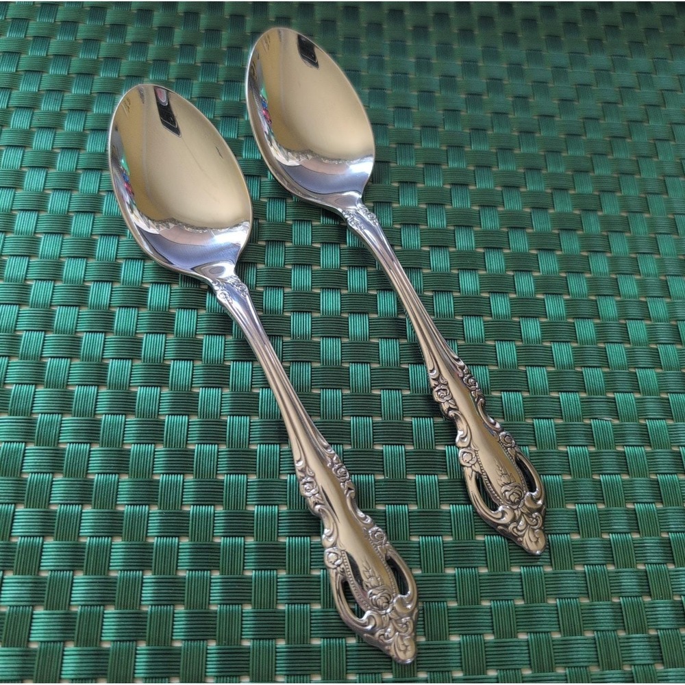 Oneida BRAHMS Teaspoons Set Lot of 2 Stainless Floral Glossy USA Community VTG